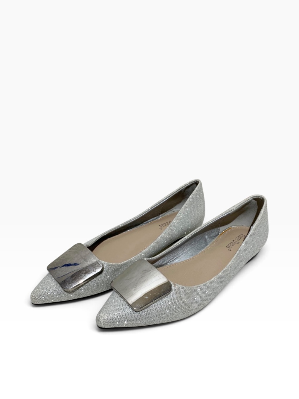 Women’s Pierre Dumas Silver Sparkle Pointed Toe Flats Size 6.5